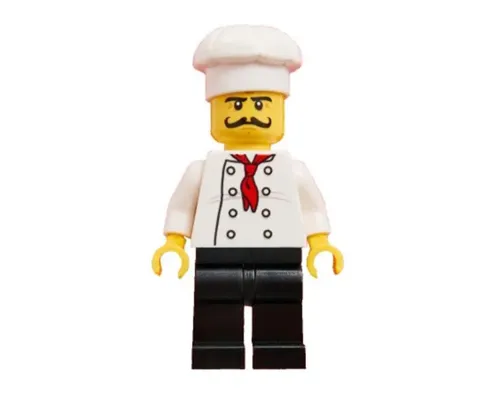 Chef - Black Legs, Moustache Curly Long, 'LEGO House Home of the Brick' Print on Back Image