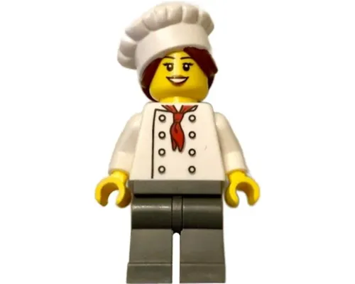 Chef - White Torso with 8 Buttons, Dark Bluish Gray Legs, Hair in Bun Image