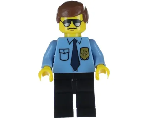 Police - City Shirt with Dark Blue Tie and Gold Badge, Black Legs, Brown Male Hair, Sunglasses Image