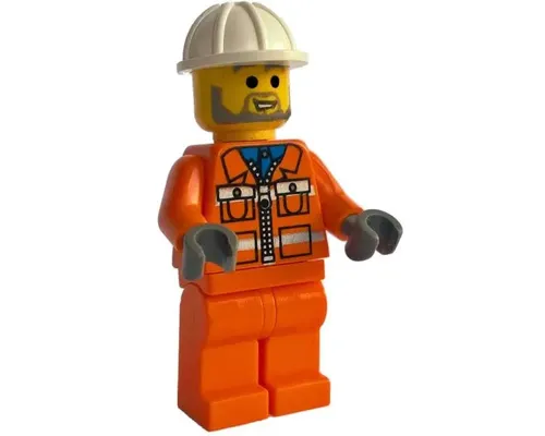 Construction Worker - Orange Zipper Jacket, Safety Stripes, Orange Legs, White Construction Helmet Image