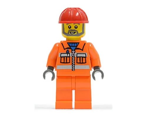 Construction Worker - Orange Zipper, Safety Stripes, Orange Arms, Orange Legs, Red Construction Helmet, Gray Angular Beard Image