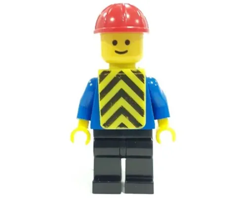 Plain Blue Torso with Blue Arms, Black Legs, Red Construction Helmet, Yellow Vest with Black Chevrons (Printed) Image