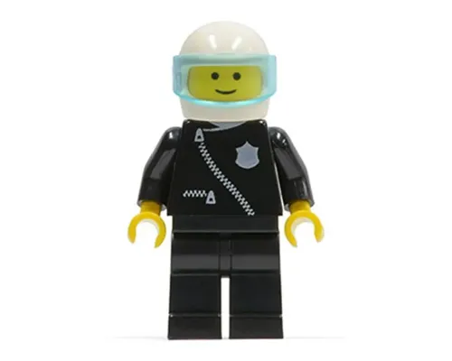 Police - Zipper with Badge, Black Legs, White Helmet, Trans-Light Blue Visor Image