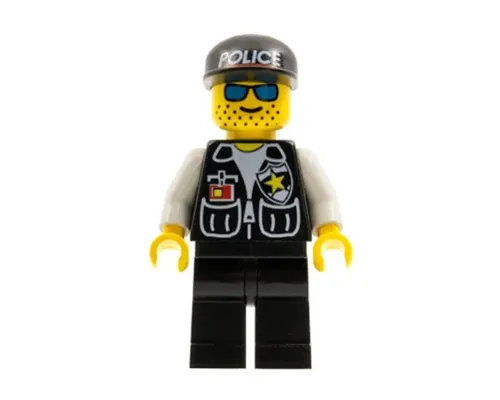 Police - Sheriff Star and 2 Pockets, Black Legs, White Arms, Black Cap with Police Pattern Image