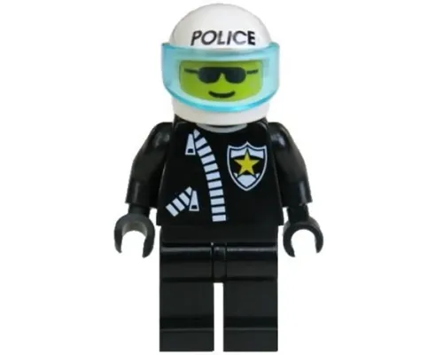 Police - Zipper with Sheriff Star, White Helmet with Police Pattern, Trans-Light Blue Visor Image