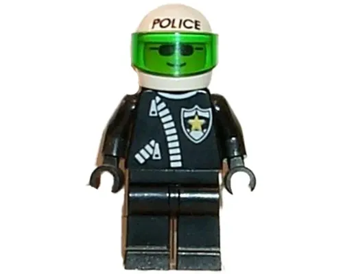 Police - Zipper with Sheriff Star, White Helmet with Police Pattern, Trans-Green Visor Image