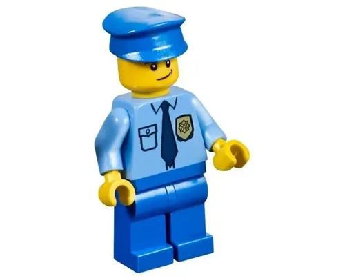 Police - City Shirt with Dark Blue Tie and Gold Badge, Blue Legs, Blue Police Hat, Scowl Image