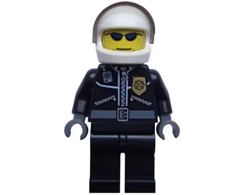 Police - City Leather Jacket with Gold Badge, White Helmet, Trans-Brown Visor, Dark Blue Sunglasses Image