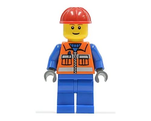 Construction Worker - Orange Zipper, Safety Stripes, Blue Arms, Blue Legs, Red Construction Helmet Image