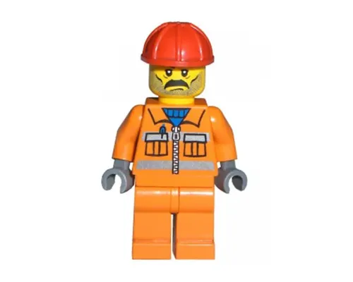 Construction Worker - Orange Zipper, Safety Stripes, Orange Arms, Orange Legs, Red Construction Helmet, Moustache and Stubble Image