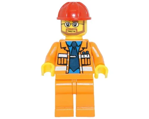 Construction Foreman - Orange Jacket with Blue Shirt, Dark Blue Tie, Red Construction Helmet Image