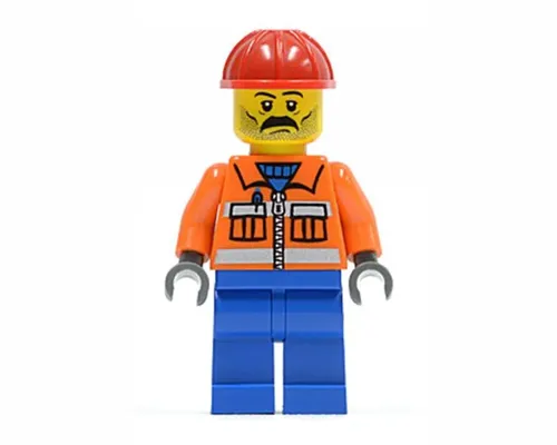 Construction Worker - Orange Zipper, Safety Stripes, Orange Arms, Blue Legs, Red Construction Helmet, Stubble Image