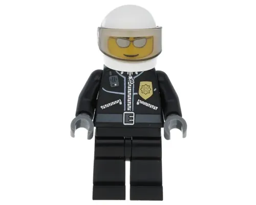 Police - City Leather Jacket with Gold Badge, White Helmet, Trans-Brown Visor, Silver Sunglasses Image