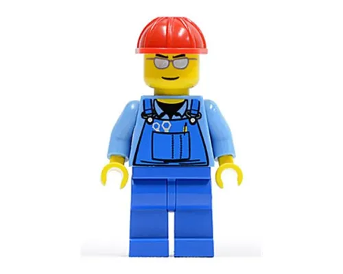 Overalls with Tools in Pocket Blue, Red Construction Helmet, Silver Sunglasses Image