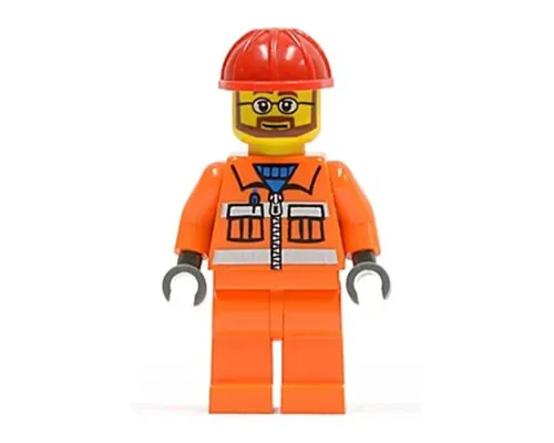 Construction Worker - Orange Zipper, Safety Stripes, Orange Arms, Orange Legs, Red Construction Helmet, Beard and Glasses Image