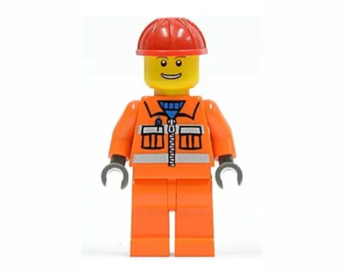 Construction Worker - Orange Zipper, Safety Stripes, Orange Arms, Orange Legs, Red Construction Helmet, Eyebrows, Thin Grin with Teeth Image