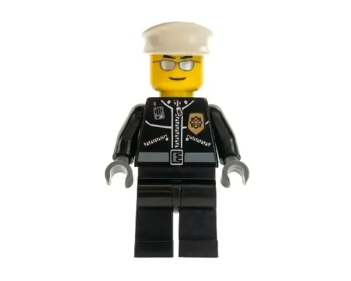 Police - City Leather Jacket with Gold Badge, White Hat, Silver Sunglasses Image