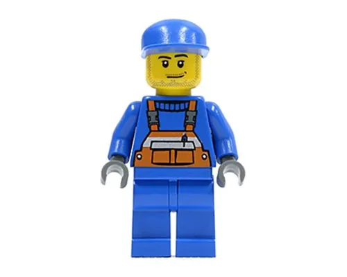 Overalls with Safety Stripe Orange, Blue Legs, Blue Cap, Smirk and Stubble Beard Image