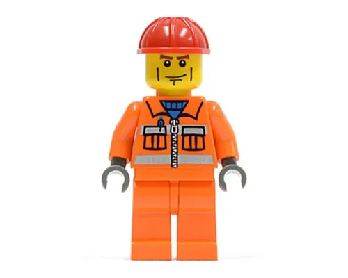 Construction Worker - Orange Zipper, Safety Stripes, Orange Arms, Orange Legs, Red Construction Helmet Image