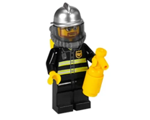 Fire - Reflective Stripes, Black Legs, Silver Fire Helmet, Beard and Glasses, Yellow Air Tanks Image