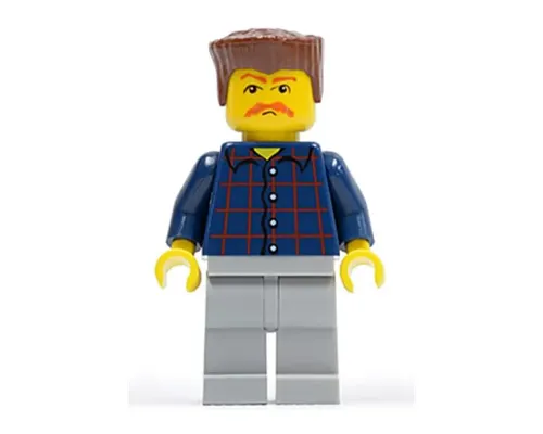 Plaid Button Shirt, Light Bluish Gray Legs, Reddish Brown Flat Top, Bushy Moustache Image