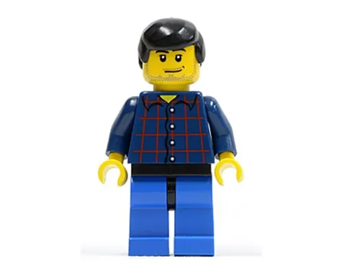 Plaid Button Shirt, Blue Legs, Black Male Hair, Smirk and Stubble Beard Image