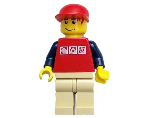 Red Shirt with 3 Silver Logos, Dark Blue Arms, Tan Legs, Messy Red Hair Image