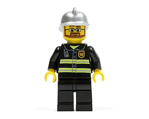 Fire - Reflective Stripes, Black Legs, Silver Fire Helmet, Beard and Glasses (Hovercraft Pilot) Image