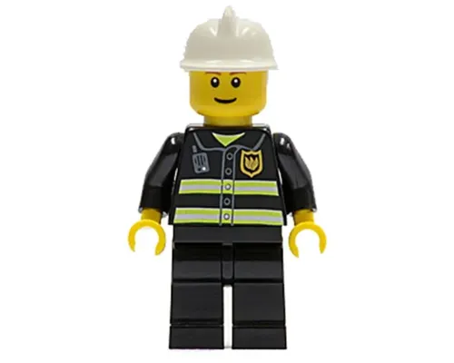 Fire - Reflective Stripes, Black Legs, White Fire Helmet, Thin Grin, Yellow Hands (Undetermined Eyebrows) Image