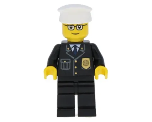 Police - City Suit with Blue Tie and Badge, Black Legs, Glasses, White Hat Image