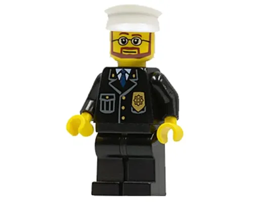 Police - City Suit with Blue Tie and Badge, Black Legs, White Hat, Beard and Glasses Image