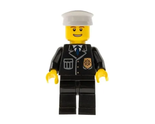 Police - City Suit with Blue Tie and Badge, Black Legs, Thin Grin with Teeth, White Hat Image