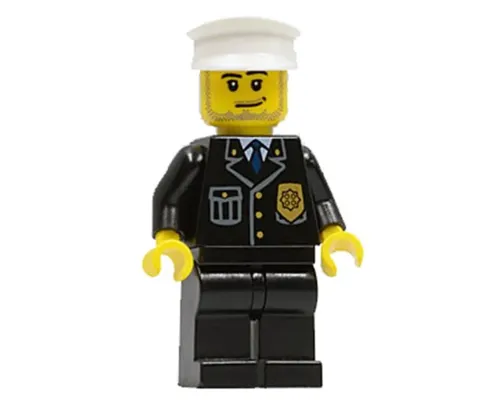 Police - City Suit with Blue Tie and Badge, Black Legs, White Hat, Smirk and Stubble Beard Image