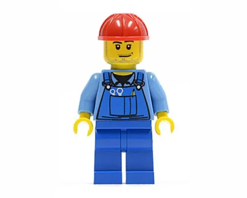 Overalls with Tools in Pocket Blue, Red Construction Helmet, Smirk and Stubble Beard Image