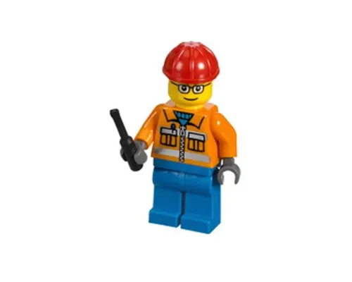 Construction Worker - Orange Zipper, Safety Stripes, Orange Arms, Blue Legs, Red Construction Helmet, Brown Eyebrows, Glasses Image