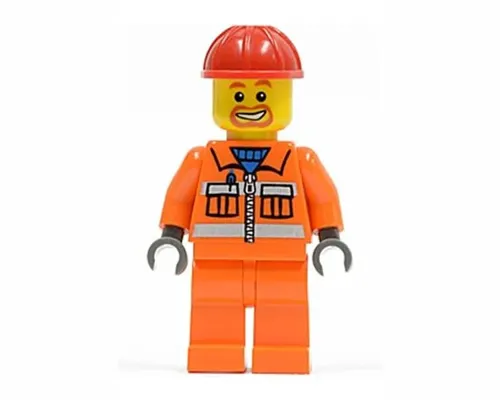 Construction Worker - Orange Zipper, Safety Stripes, Orange Arms, Orange Legs, Red Construction Helmet, Beard Around Mouth Image