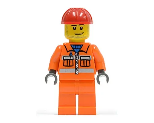 Construction Worker - Orange Zipper, Safety Stripes, Orange Arms, Orange Legs, Red Construction Helmet, Smirk and Stubble Beard Image