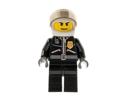 Police - City Leather Jacket with Gold Badge, White Helmet, Trans-Brown Visor, Wide Smile Image