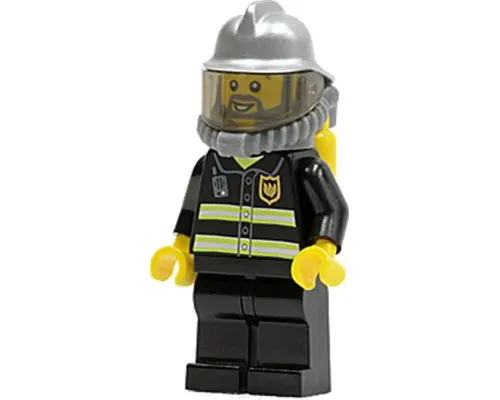 Fire - Reflective Stripes, Black Legs, Silver Fire Helmet, Gray Beard, Yellow Air Tanks Image