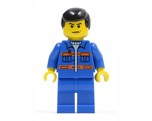 Blue Jacket with Pockets and Orange Stripes, Blue Legs, Black Male Hair Image