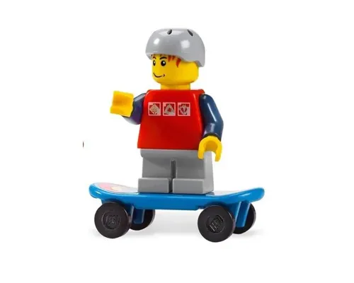 Skateboarder, Red Shirt with Silver Logos, Dark Blue Arms, Light Bluish Gray Short Legs, Male Messy Red Hair Image