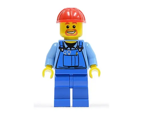 Overalls with Tools in Pocket Blue, Red Construction Helmet, Beard Around Mouth Image