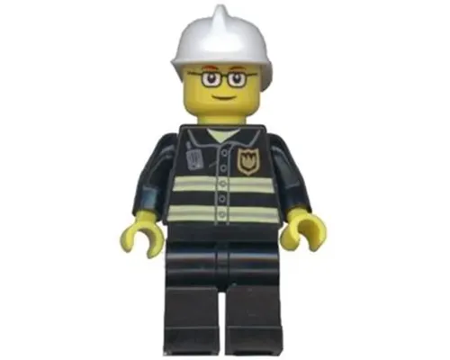 Fire - Reflective Stripes, Black Legs, White Fire Helmet, Glasses and Brown Thin Eyebrows Image