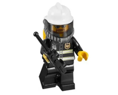 Fire - Reflective Stripes, Black Legs, White Fire Helmet, Breathing Neck Gear with Air Tanks, Yellow Hands, Beard and Glasses Image