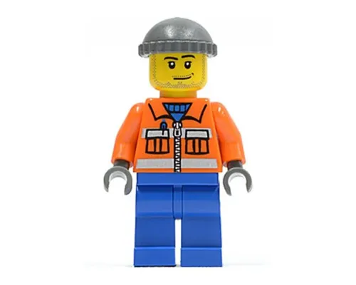 Construction Worker - Orange Zipper, Safety Stripes, Orange Arms, Blue Legs, Dark Bluish Gray Knit Cap Image