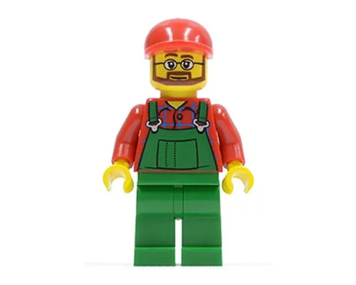 Overalls Farmer Green, Red Short Bill Cap, Beard and Glasses Image