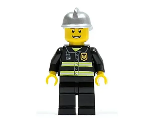 Fire - Reflective Stripes, Black Legs, Silver Fire Helmet, Thin Grin with Teeth Image