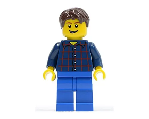 Plaid Button Shirt, Blue Legs, Dark Brown Short Tousled Hair, Lopsided Grin with Teeth Image