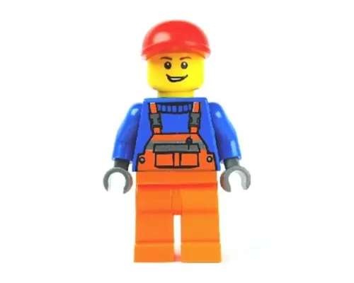 Overalls with Safety Stripe Orange, Orange Legs, Red Short Bill Cap, Open Grin Image