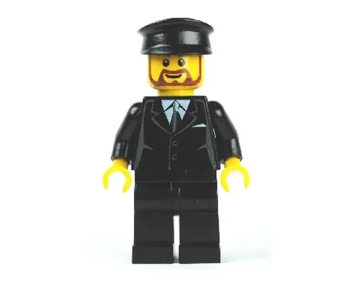 Suit Black, Black Police Hat, Brown Beard Rounded - Tram Driver Image